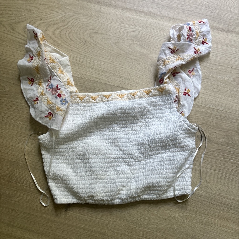 JAPRA Embroidered White Crop Top